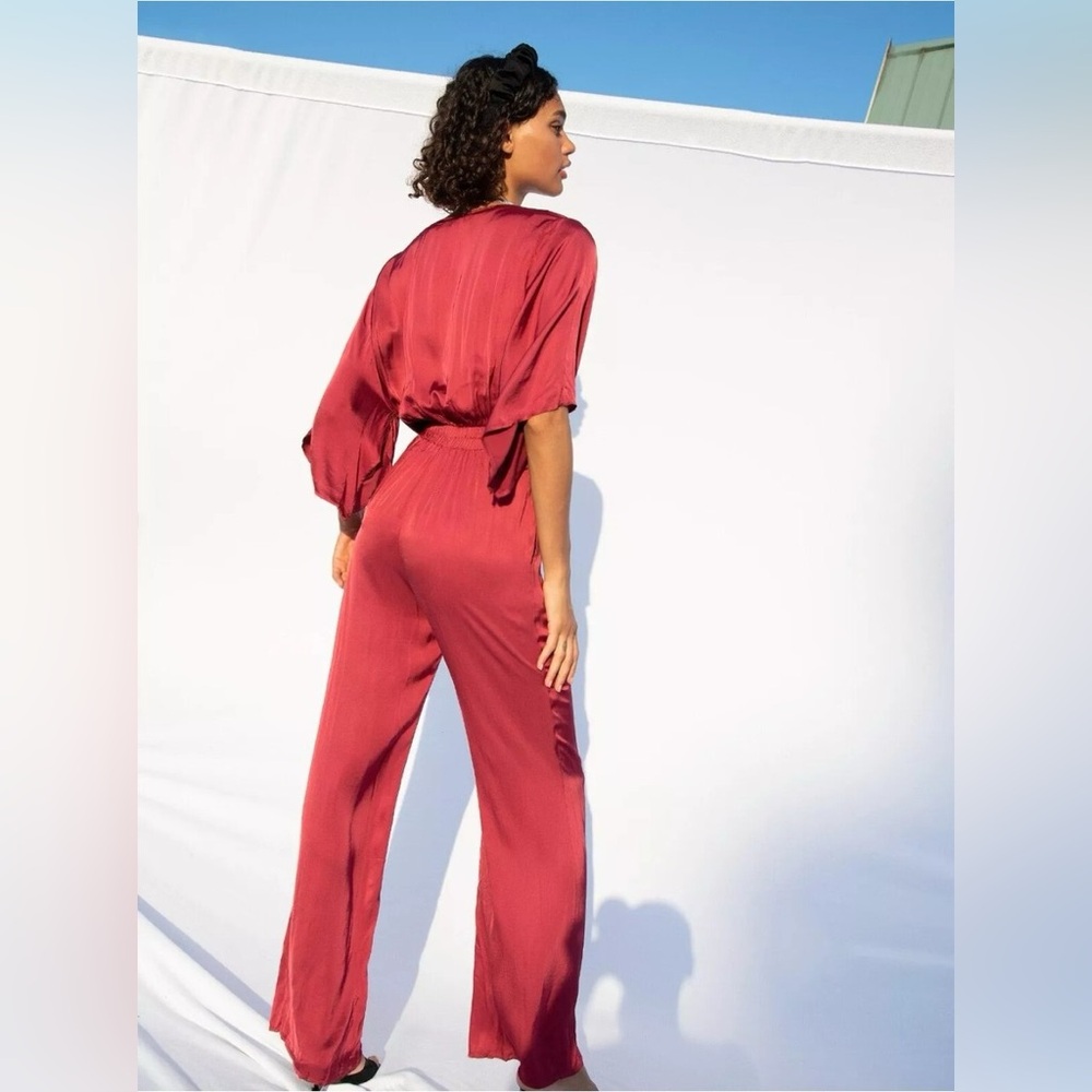 NWT Free People Young Fabulous and Broke Rose Tie-Front Satin Jumpsuit Size M - Picture 11 of 11